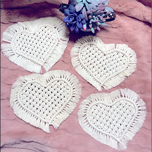 NEW: [4pc Set] Macrame Knotted w/♥️🌻BOHO Stylish Custom Made Woven Coasters Set - Picture 3 of 17